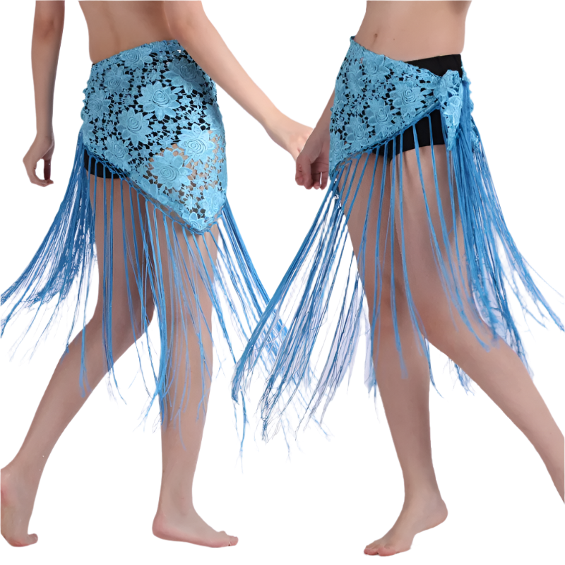 lace tassel belly dance hip scarf with Indian cultural design for resort performance wear