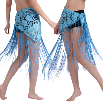 lace tassel belly dance hip scarf with Indian cultural design for resort performance wear