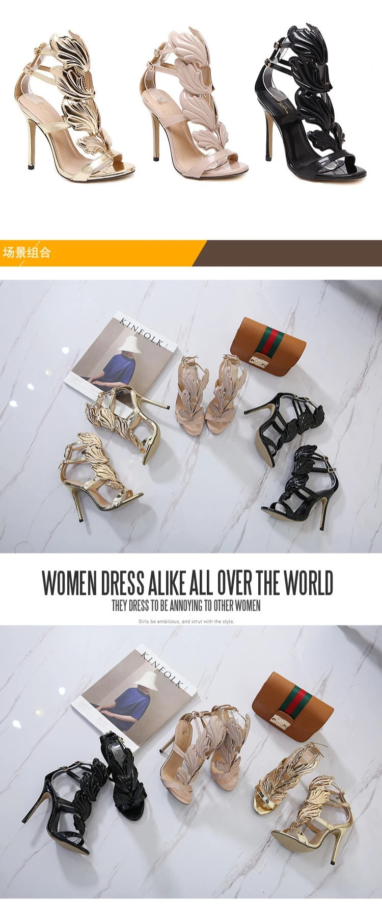 Wing Women Thin High Heels Pumps Pointed Toe Leather Buckle Strap Party Shoes Solid Ankle Strap Sandals for Woman Summer Heels