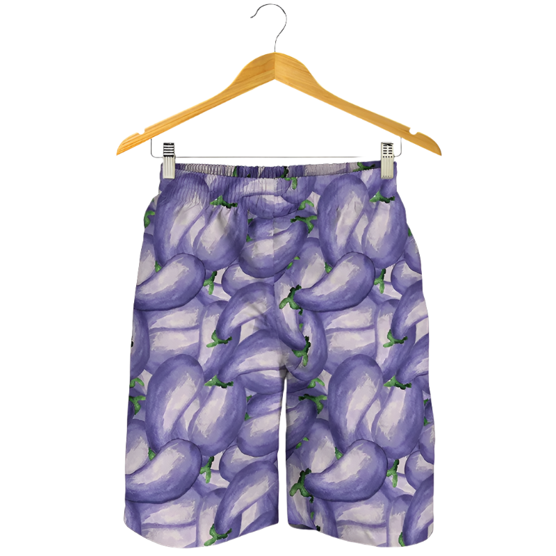 Cheeky Eggplant 3D Print Beach Shorts featuring playful design, perfect for adult resort theme nights