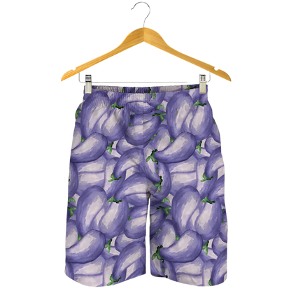 Cheeky Eggplant 3D Print Beach Shorts featuring playful design, perfect for adult resort theme nights