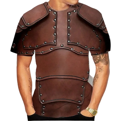 Brown leather armor with metal studs on a plain background
