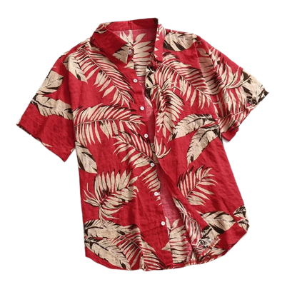 Red Leaf Tropical Casual Short Sleeve