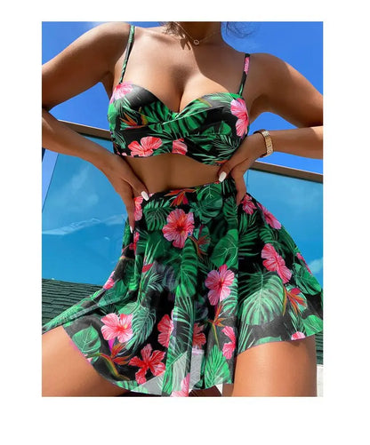 Women's Tropical Print Push Up Bikinis Set