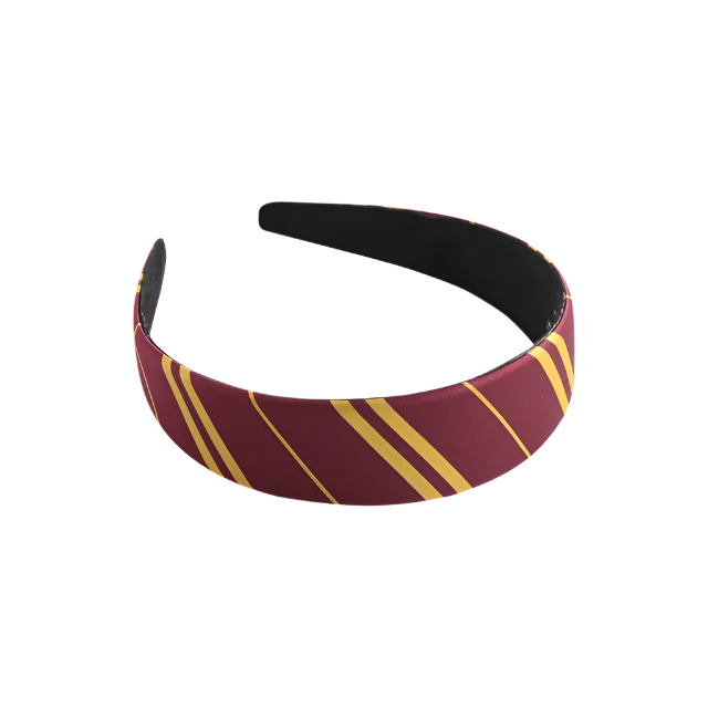 Maroon headband with gold stripes on a white background