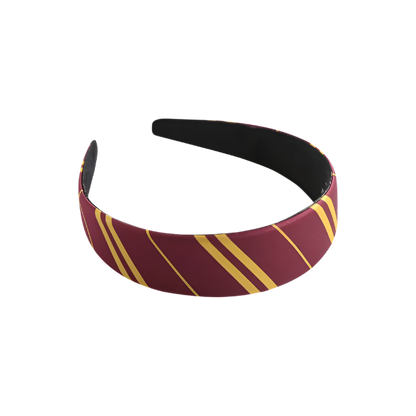 Maroon headband with gold stripes on a white background