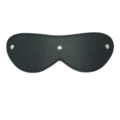 A black leather eye mask and studded details. The design is sleek and mysterious, perfect for a costume or themed event.