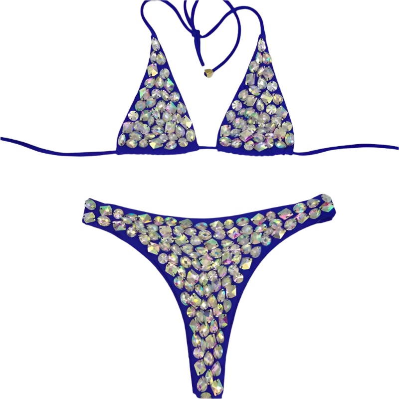 Crystal Embellished Push-Up Bikini - Luxury Brazilian Cut Resort Swimwea