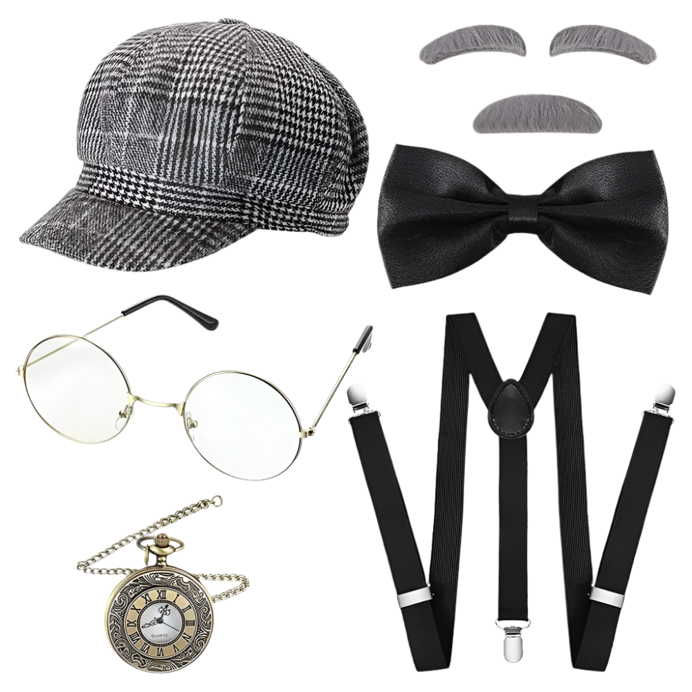 1920s Men's Great Gatsby Accessories Set | Roaring 20s Vintage Gangster Costume