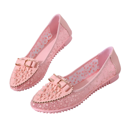 Breathable floral embroidered sneakers with bowknot detail and non-slip sole - perfect for casual resort wear

