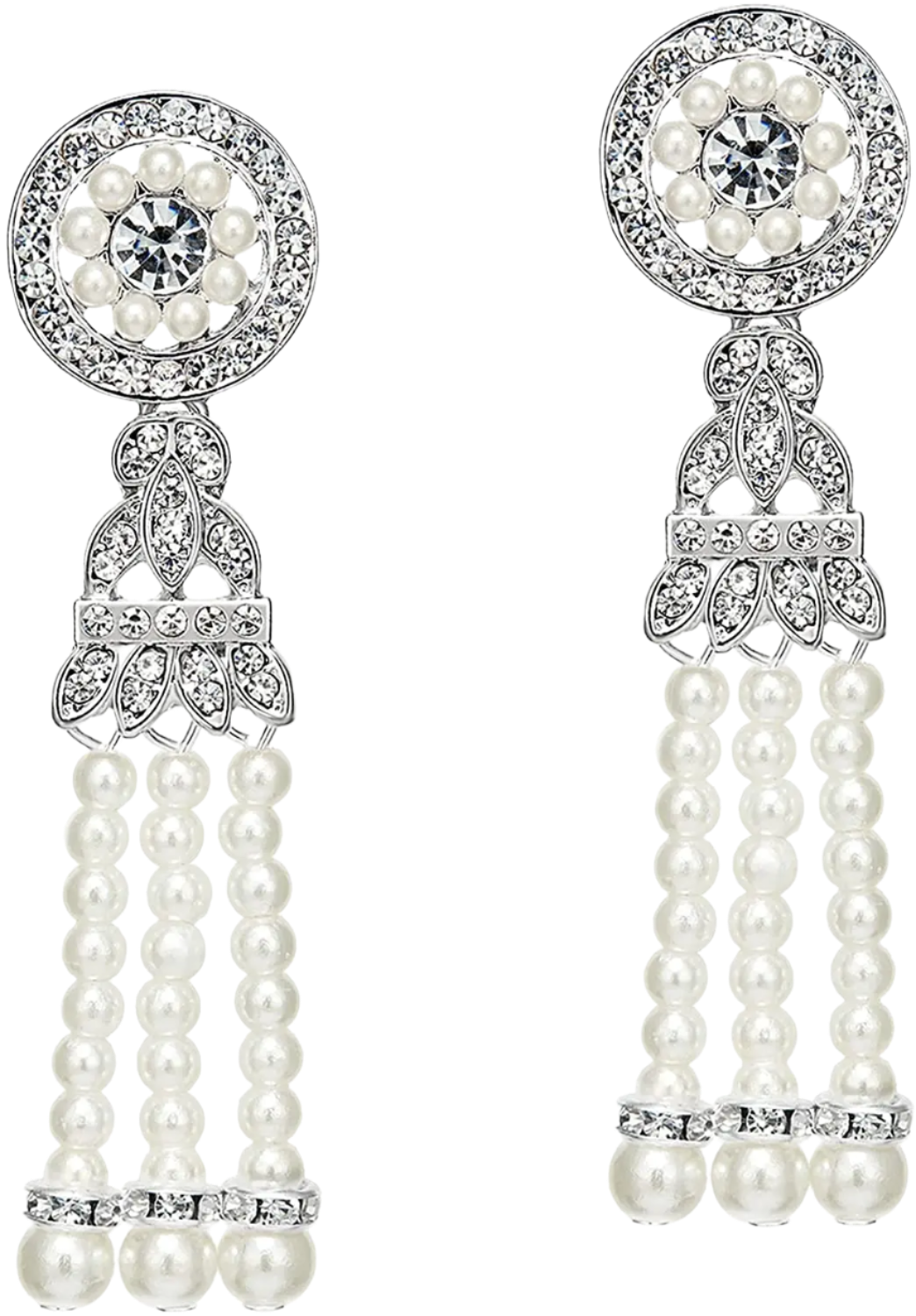 1920s Art Deco pearl dangle earrings with vintage Gatsby design for resort theme nights

