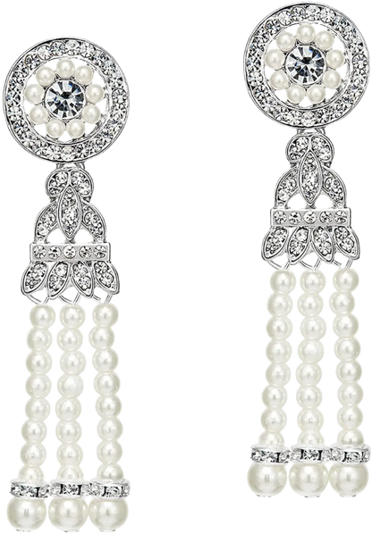 1920s Art Deco pearl dangle earrings with vintage Gatsby design for resort theme nights

