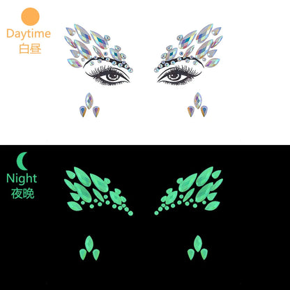 Glow in the Dark Face Gems | Rhinestone Festival Face Stickers