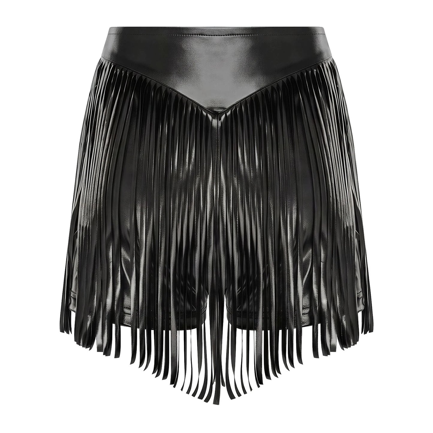 Women Iridescent Metallic Hot Pants with Fringed High Waist Tassel Skirted Shorts Cheeky Shorts Stage Dance Jazz Rock Clubwear