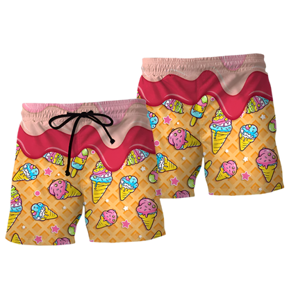 Sweet Ice Cream 3D Printing Beach Shorts for Men