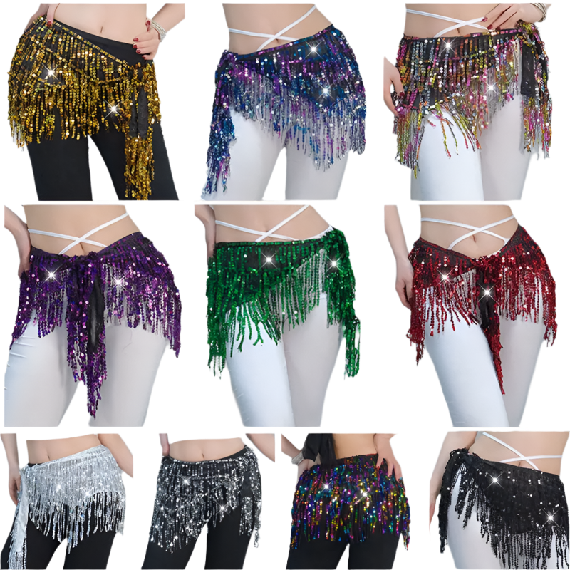sequin tassel belly dance hip scarf for dance lessons and resort performance wear