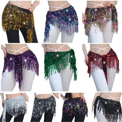 sequin tassel belly dance hip scarf for dance lessons and resort performance wear