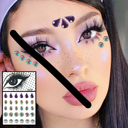 Red Heart Face Jewelry Temporary Tattoos Eye Forehead Diamonds Jewels Makeup Sticker Sparkle Water Drop Gems Nail Art Festival