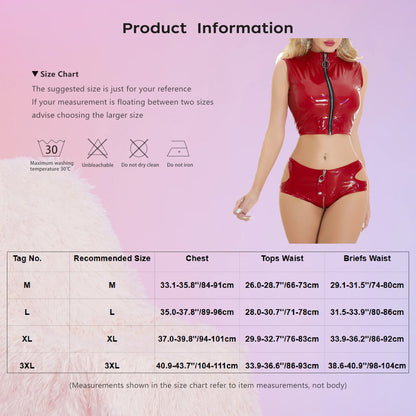 Women's Lingerie Front Zipper Crop Top Set