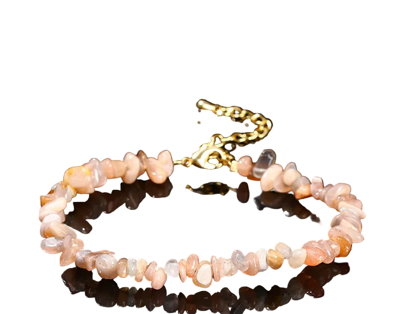 Necklace with natural sunstone beads on a black background