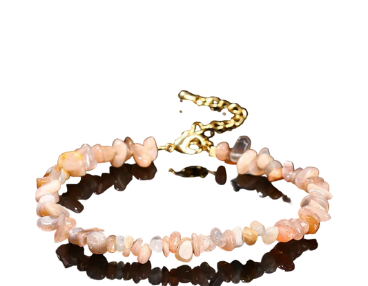 Necklace with natural sunstone beads on a black background