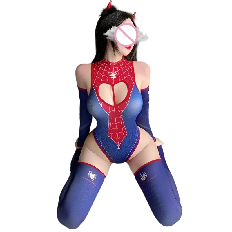 Luxury She Venom inspired bodysuit costume with matching gloves and stockings for themed resort wear