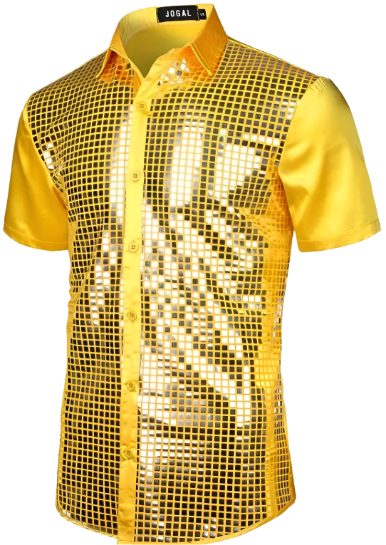 70s Disco Men's Shiny Gold Sequin Shirt