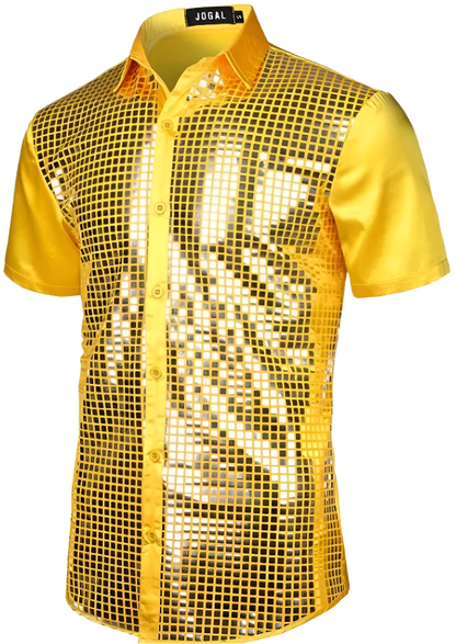 70s Disco Men's Shiny Gold Sequin Shirt