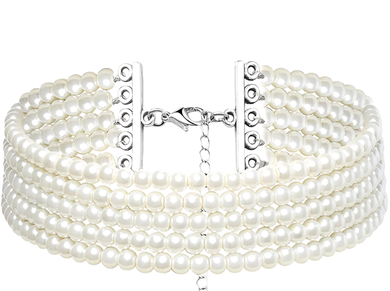 Handcrafted multilayer white pearl choker with elegant beading - perfect for resort weddings and vintage theme nights