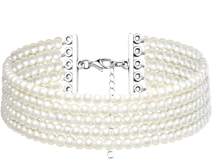 Handcrafted multilayer white pearl choker with elegant beading - perfect for resort weddings and vintage theme nights