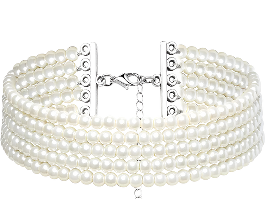 Handcrafted multilayer white pearl choker with elegant beading - perfect for resort weddings and vintage theme nights