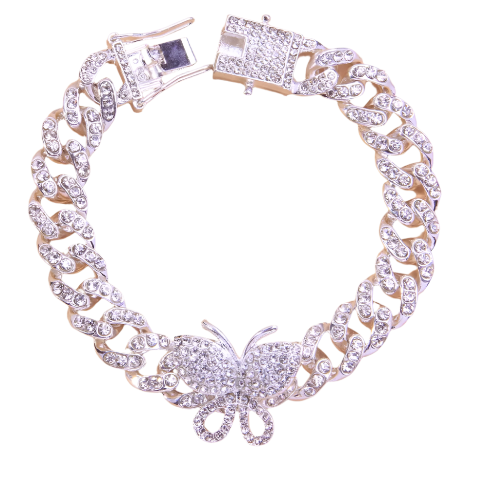 Crystal butterfly anklet with Cuban link chain - perfect coordination with resort sandal collection