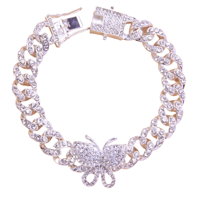 Crystal butterfly anklet with Cuban link chain - perfect coordination with resort sandal collection